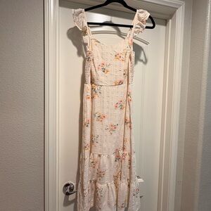 Lily Rose Cream Floral Ruffle-Strap Maxi Dress